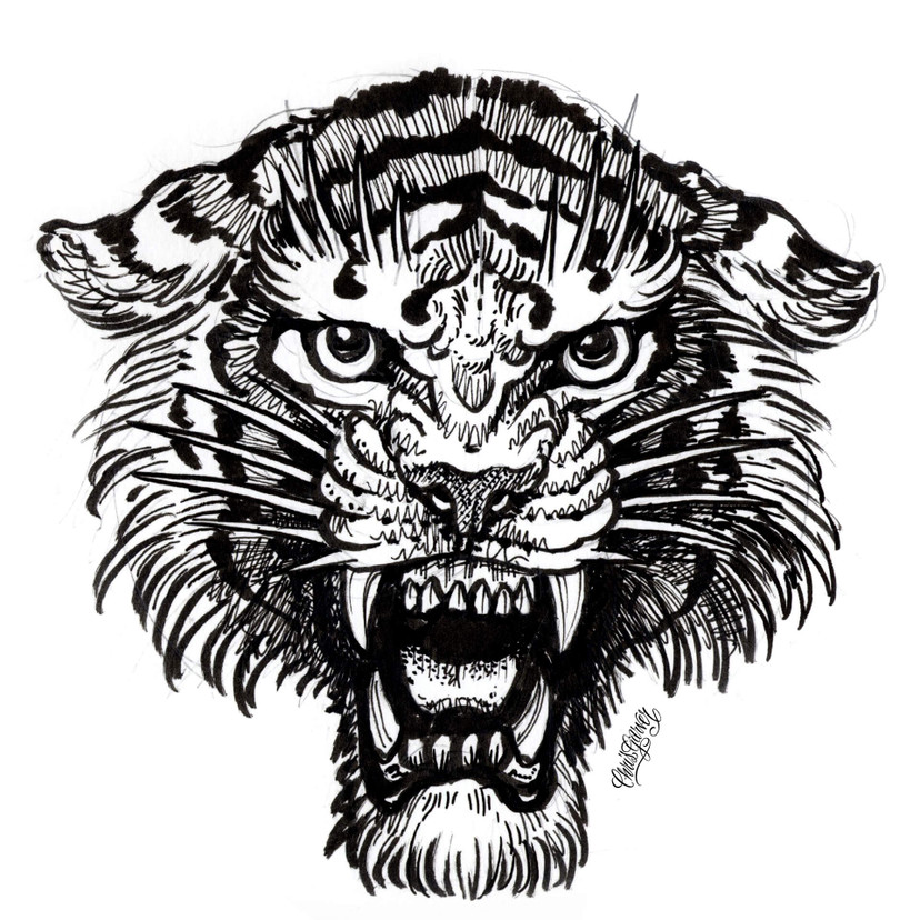 Obraz z okna Miami Ink Tiger czarno-biały