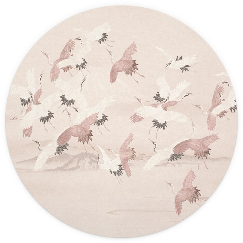 Tapeta z ptakami Żurawie nad jeziorem - Bloomery Decor - Okrągła - samoprzylepna/nie tkana
