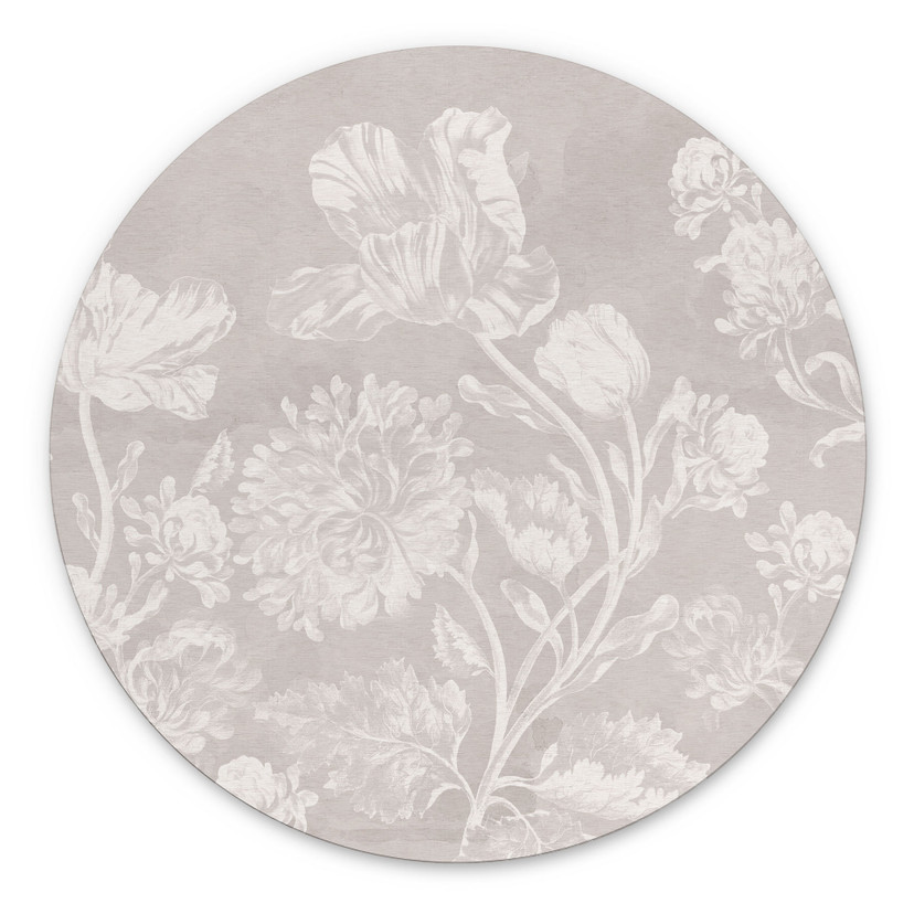 Billede af vilde blomster i kridtlook beige - Bloomery Decor - rund – print på aluminium