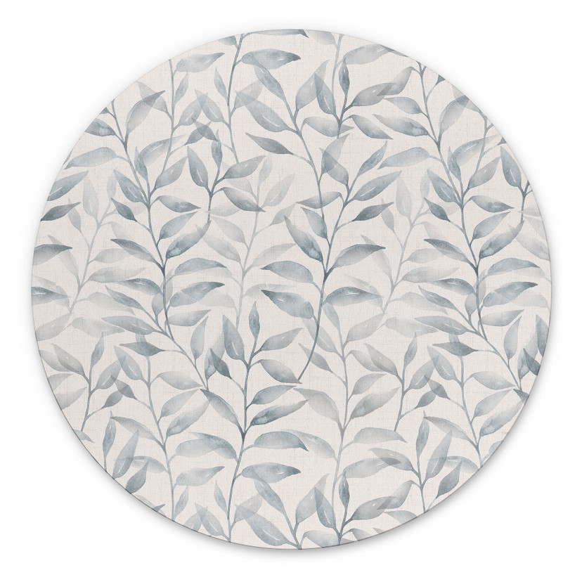 Billede Sarte akvarelblade - Blød grå - Blomsterdekor - Rund – print på aluminium