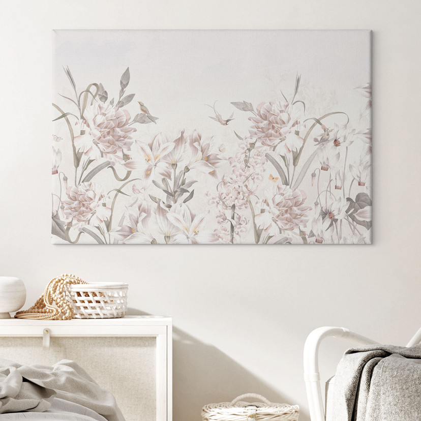 Canvas schilderij Bloemenweide in lichtroze - Bloomery Decor