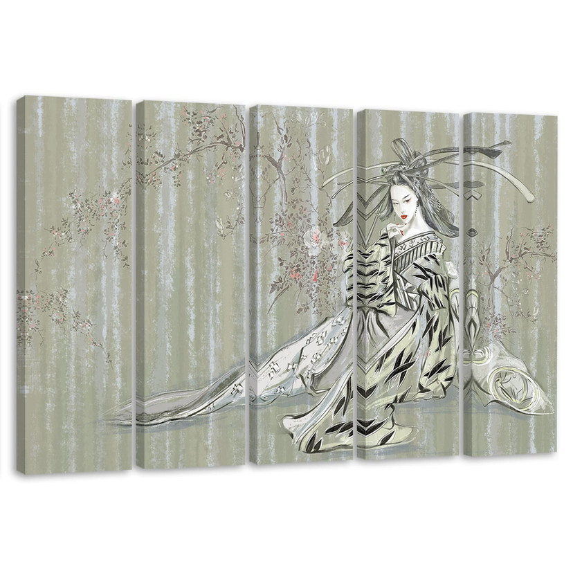 5 stykke lærredstryk, traditionel japansk geisha