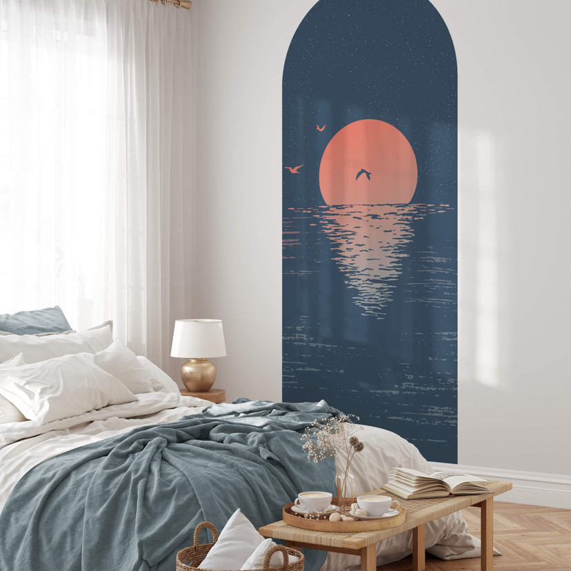 Wandtattoo Rundbogen Sonnenuntergang Meer blau