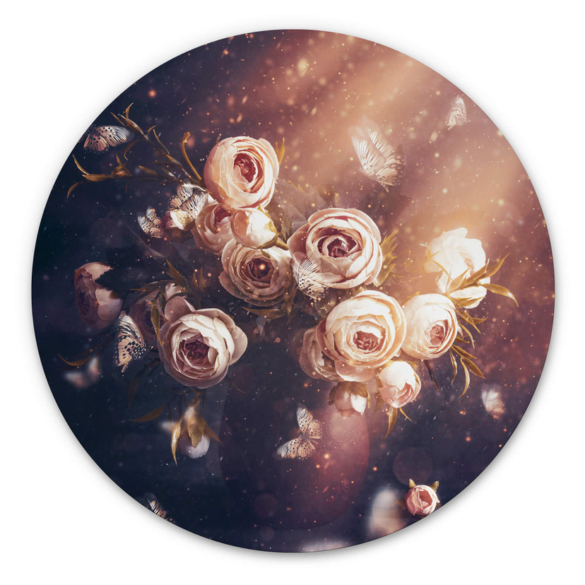 Tableau sur alu-Dibond rond Kiral - Le bouquet de roses