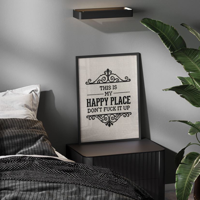 Poster Happy Place Spreuk Borduurpatroon - Magnusson