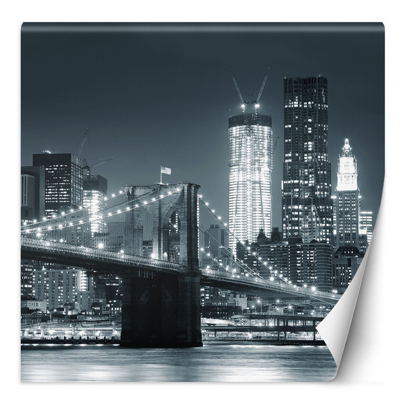 Fototapete, Brooklyn Bridge bei Nacht New York Schwarz-Weiß
