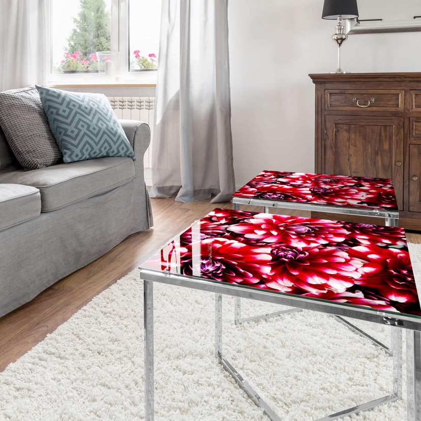 Plateau de table en verre - Floraison rouge - Carré - 60x60 cm