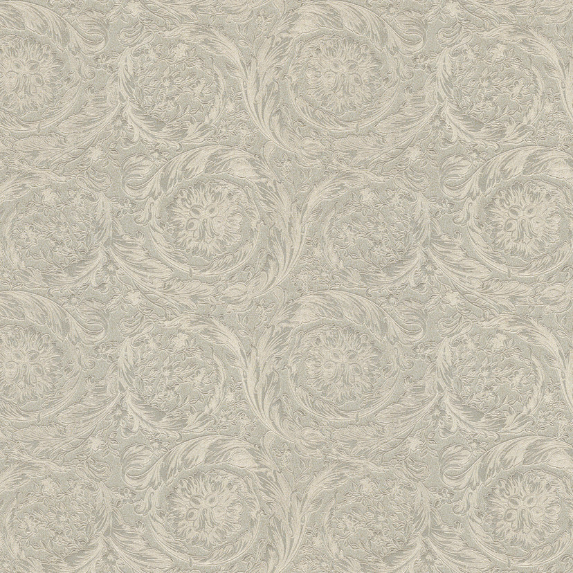 Versace fleecetapet Vasmara barok metallic med ornamenter, sølv, grå