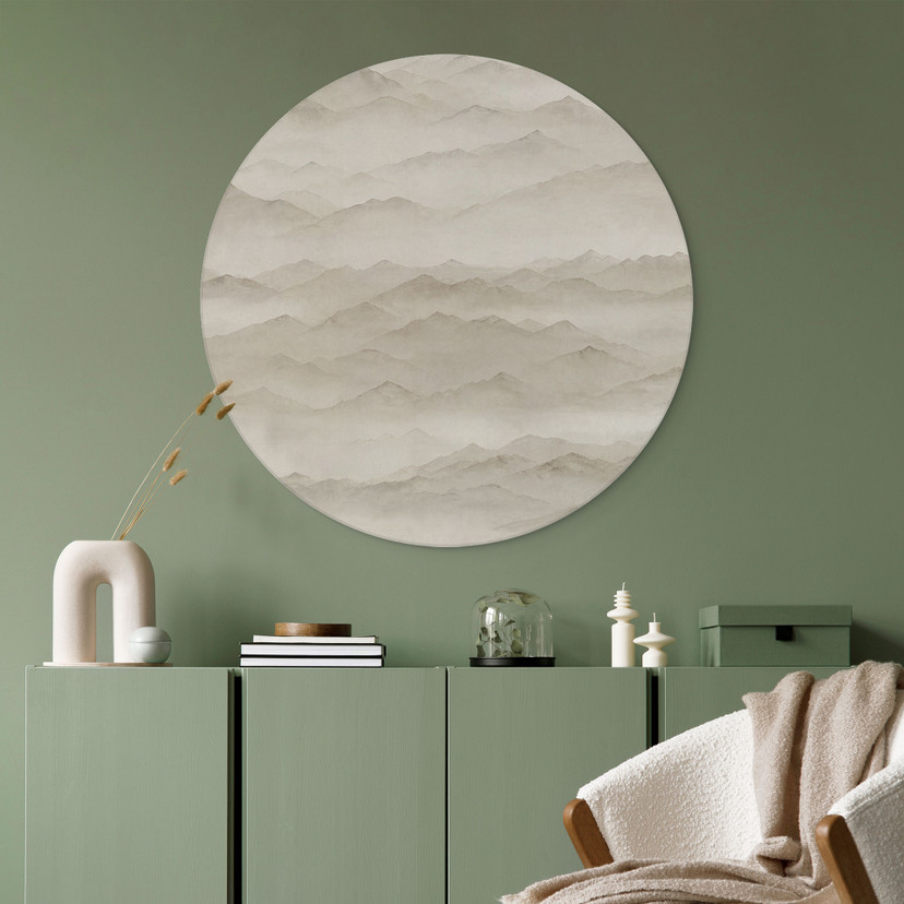 Tableau Roerich Peaks - Paysage Montagneux Beige - Sir Edward x Grigory Gladarev - Alu-Dibond Rond