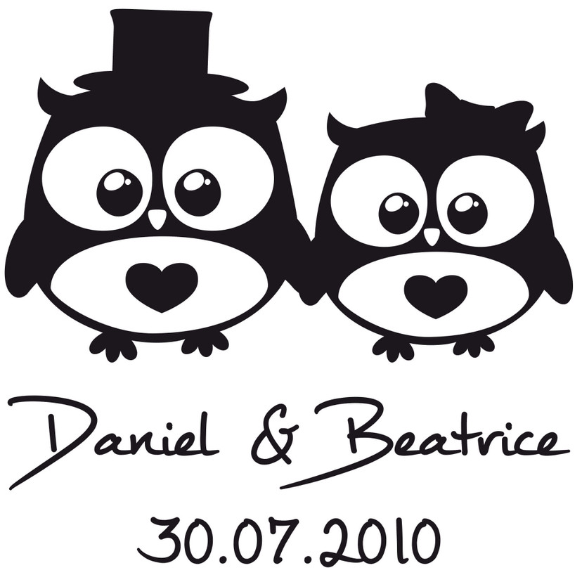 Wallsticker -  + Navn Ugle  Bryllup