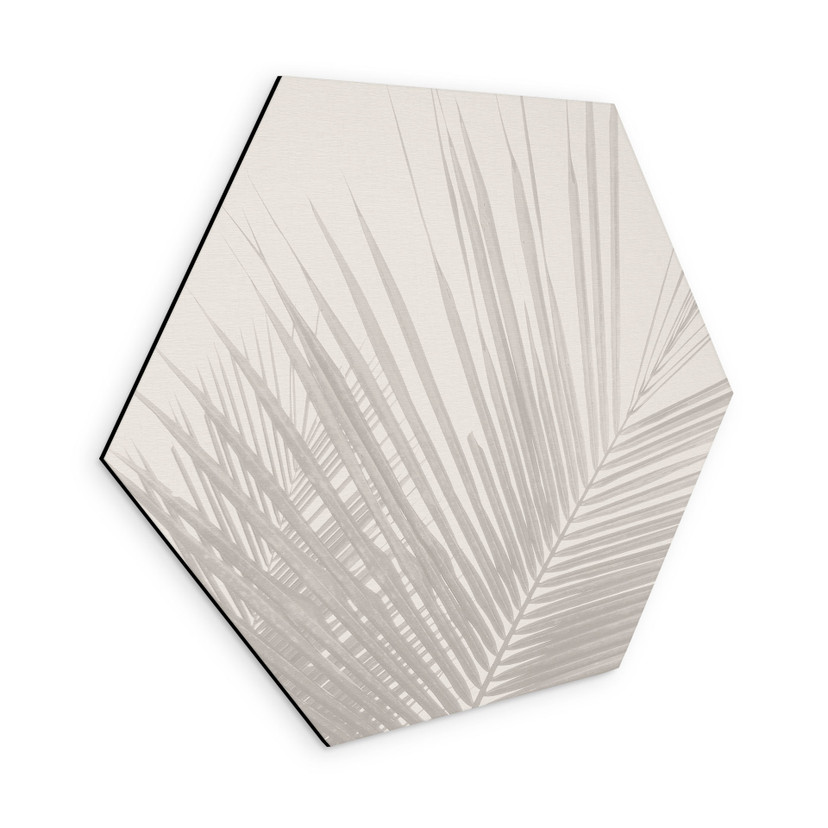 Sekskantet Billede af palmeblade i hørlook - Bloomery Decor - aluminium dibond