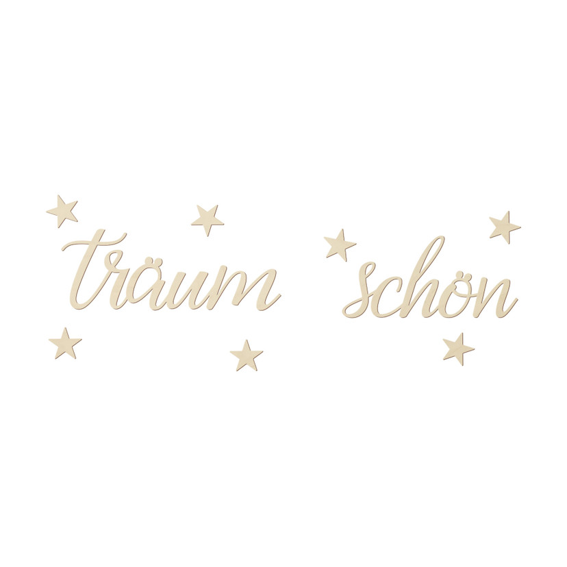 Wanddeko Schriftzug Träum Schön mit Sternen - Pappel