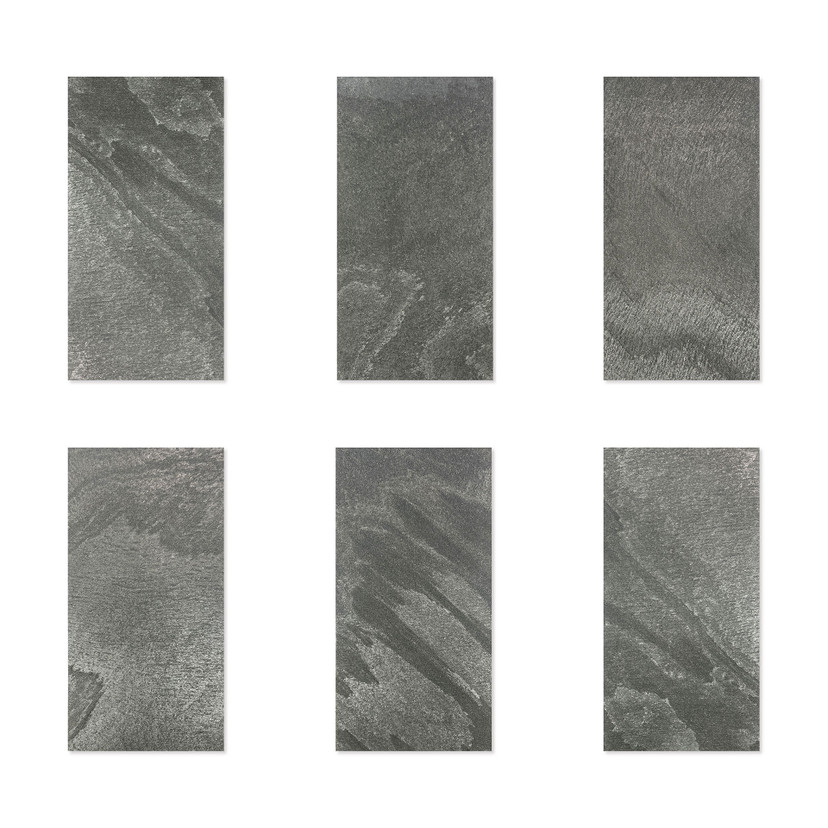 Echtstein - 3D Wandpaneel, Set aus 6 Natursteinplatten als luxuriöse Wandverkleidung - Schiefer Grau