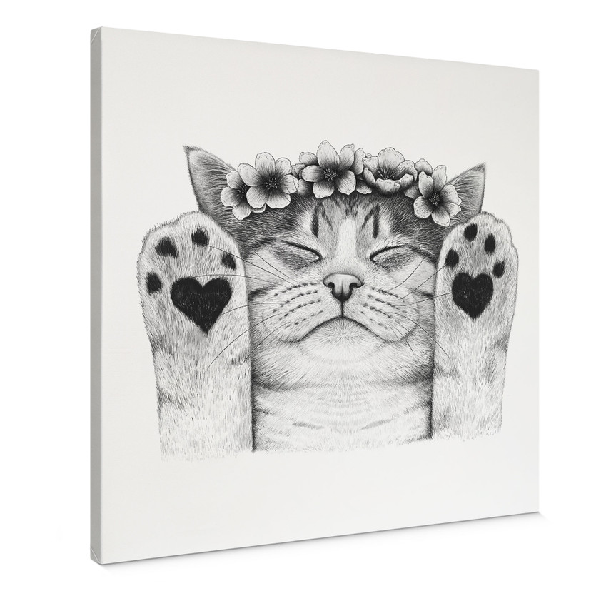 Canvas schilderij Lieve kat met hartjespootjes - Korenkova - Vierkant