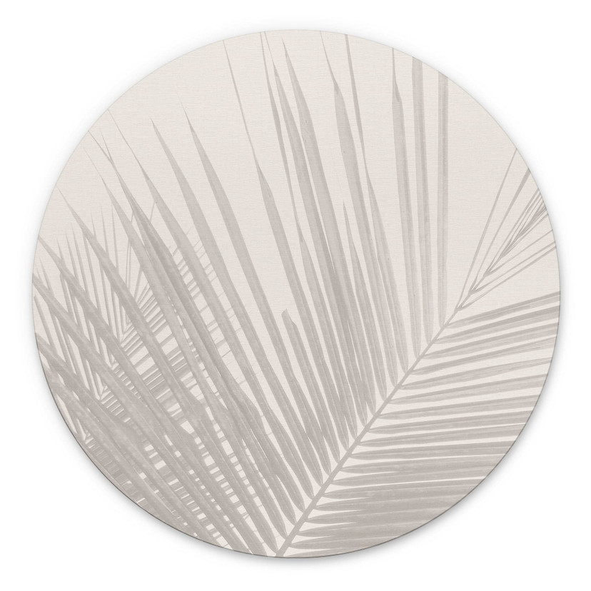 Billede af palmeblade i hørlook - Bloomery Decor - rund – print på aluminium (Alu-Dibond)
