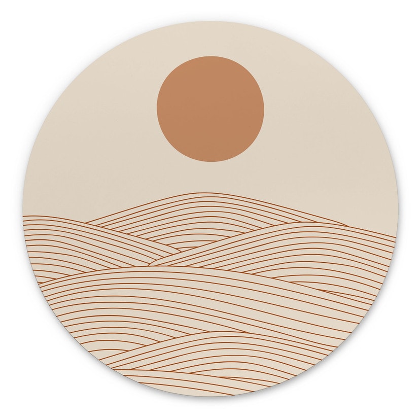 Wandbild Sonnenaufgang über der abstrakten Wüste - Playell - Alu-Dibond Rund