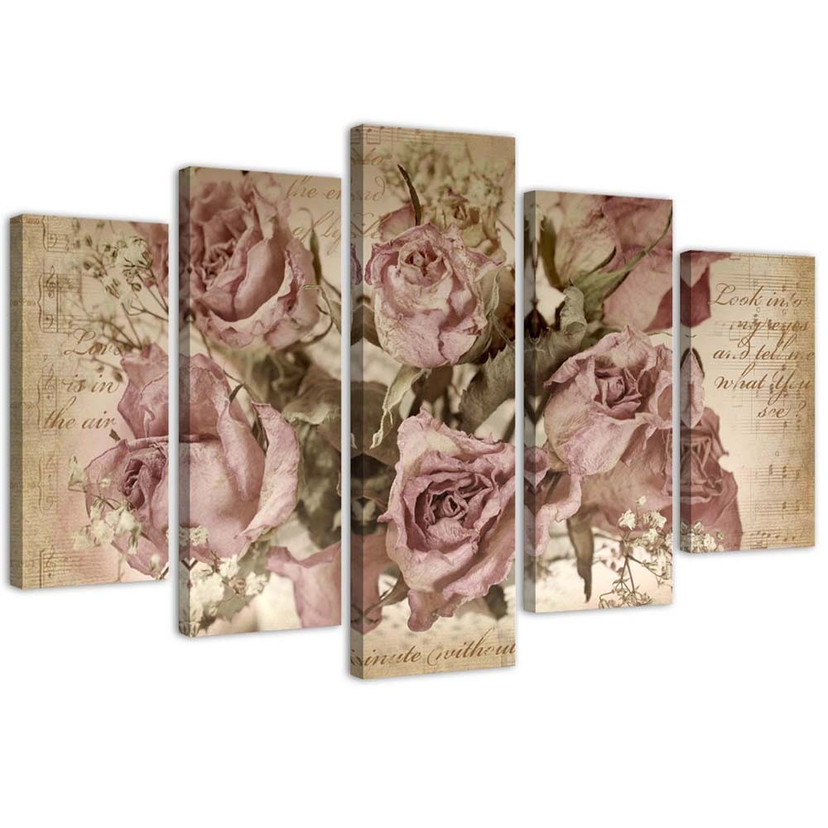 5 stykke lærred print Pink Roses blomster