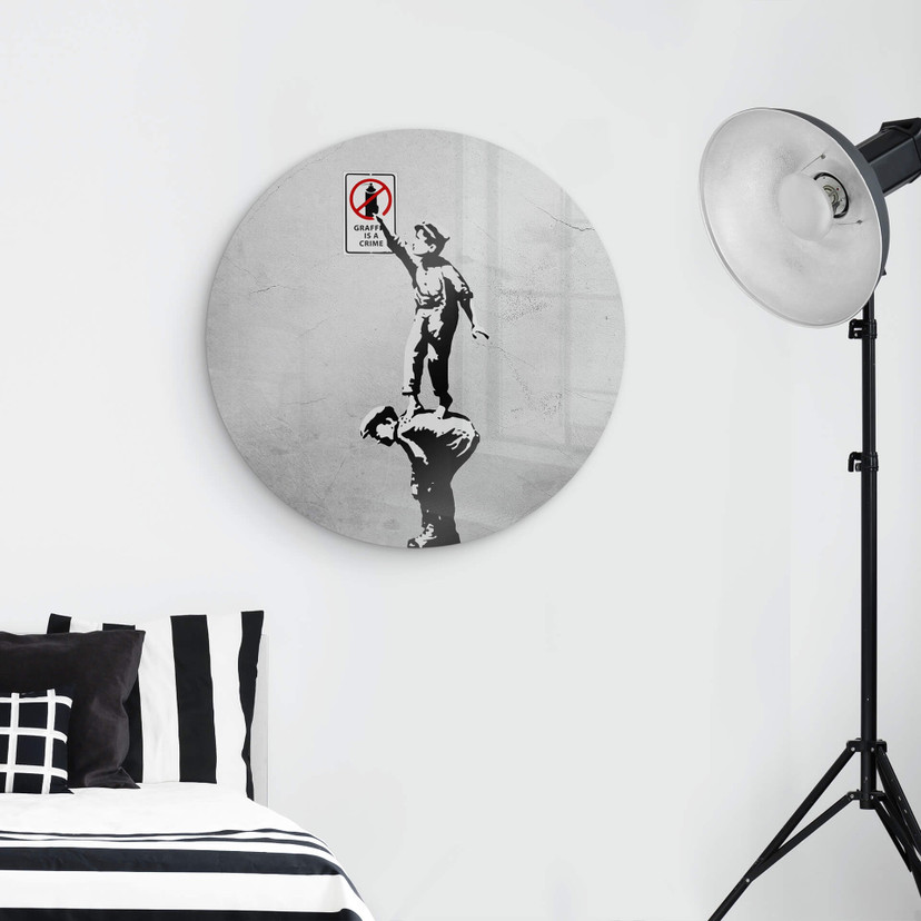 Tableau sur verre rond Banksy - Graffiti is a crime