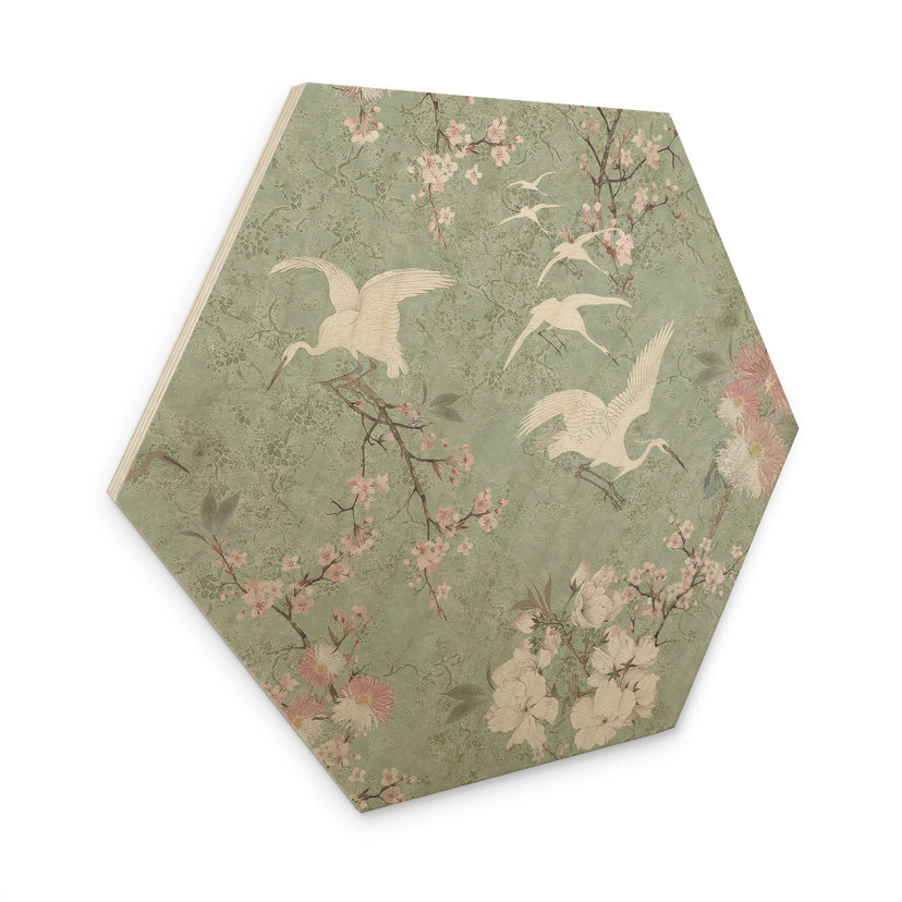 Houten Wanddecoratie in kersenbloesemgroen - Bloomery Decor
