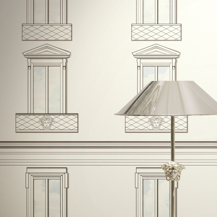 Tapeta z włókniny Versace Palazzo No 12 fasada okna biały szary neo classic