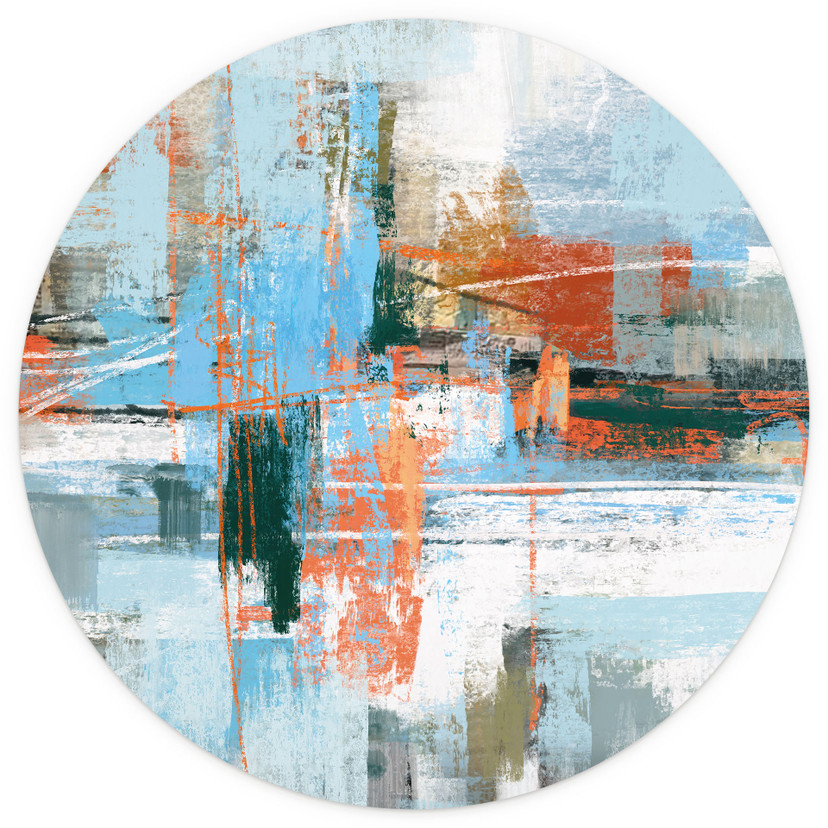 Fototapete Abstraktes Farbspiel blau orange - Cheney - Rund