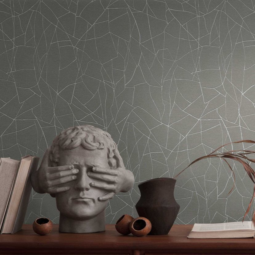Papier peint abstrait à motifs en gris blanc - Papier peint intissé moderne avec motifs à lignes fin