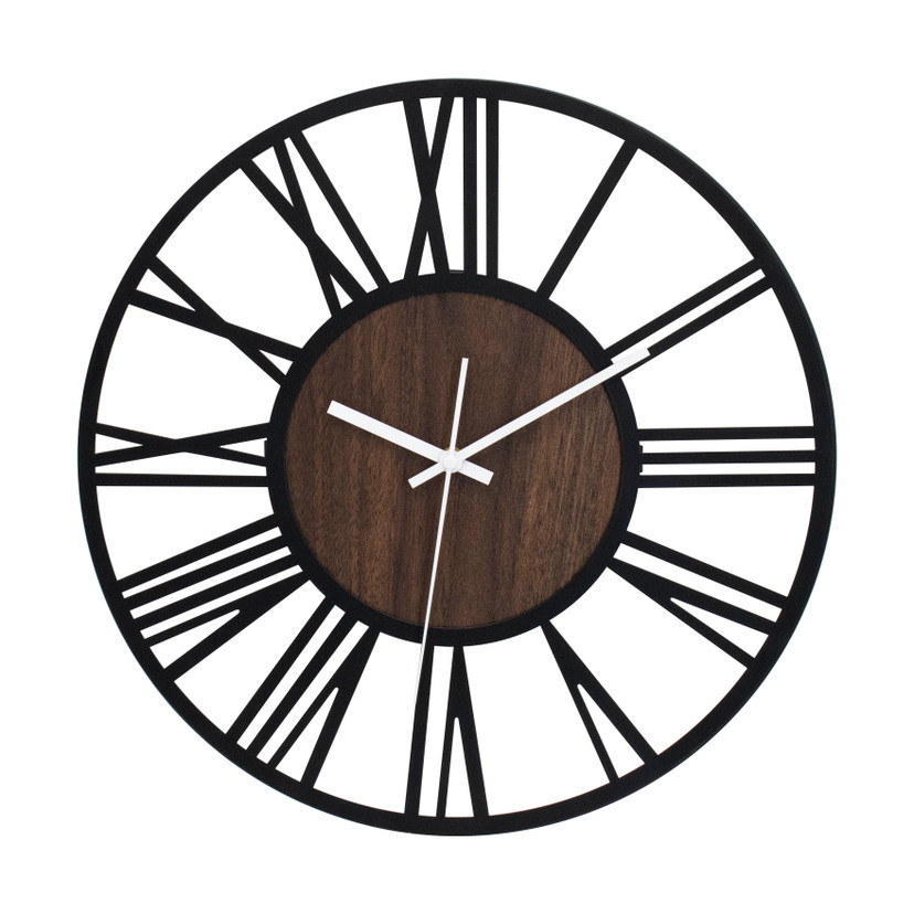Horloge murale design Wood & Steel avec finition en bois de noyer et chiffres romains Ø40 cm