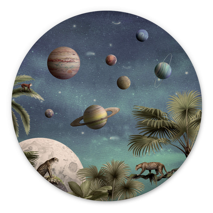 Vægcirkel Kikki Belle - Tropical Fantasy in Space – print på aluminium (Alu-Dibond)