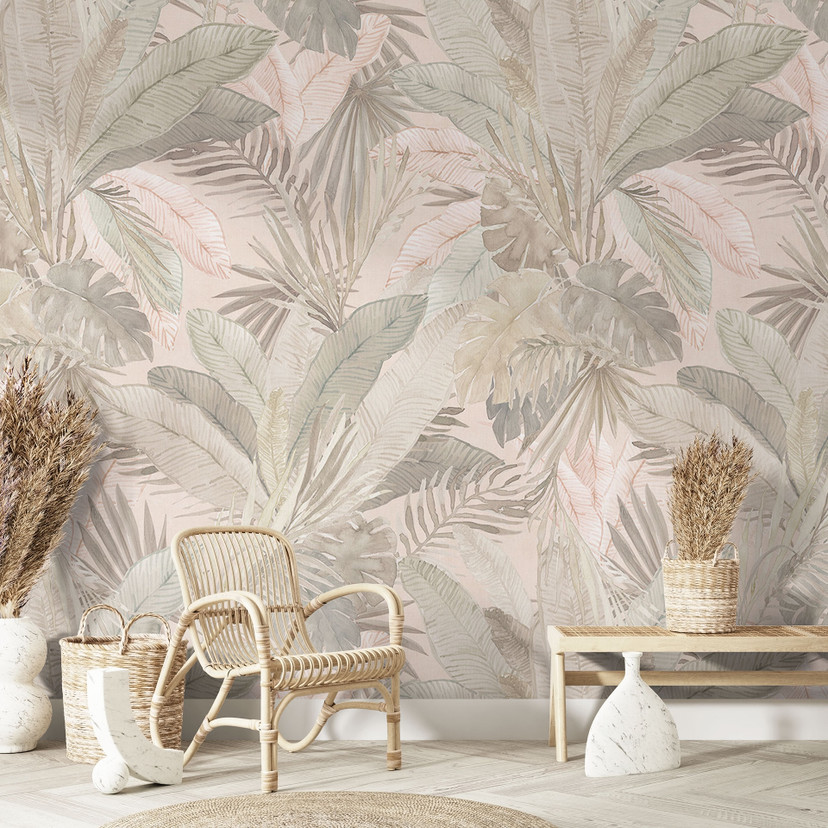 Fototapete Tropenblätter im Dschungel Pastell - Bloomery Decor