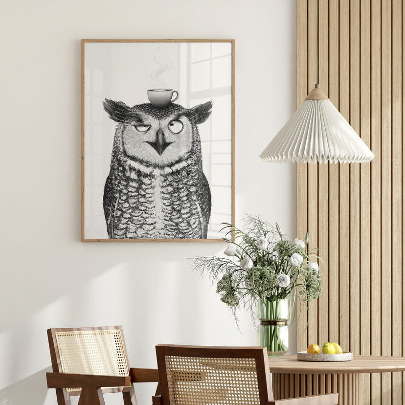 Poster Hibou amusant avec café - Korenkova