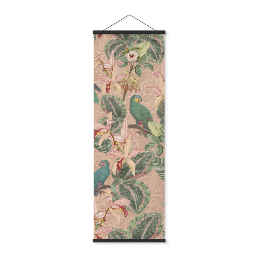 Stampe su tessuto Jungle con pappagalli rosa - Bloomery Decor - Panorama
