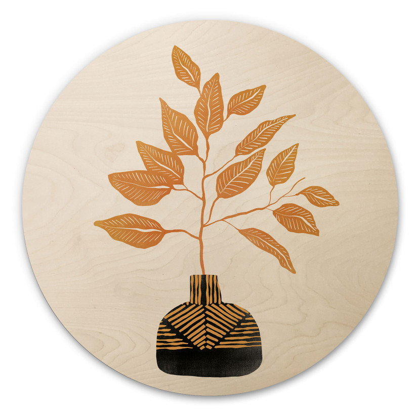 Houten Wanddecoratie Gouden tak met bladeren - Cats & Dotz - Rond