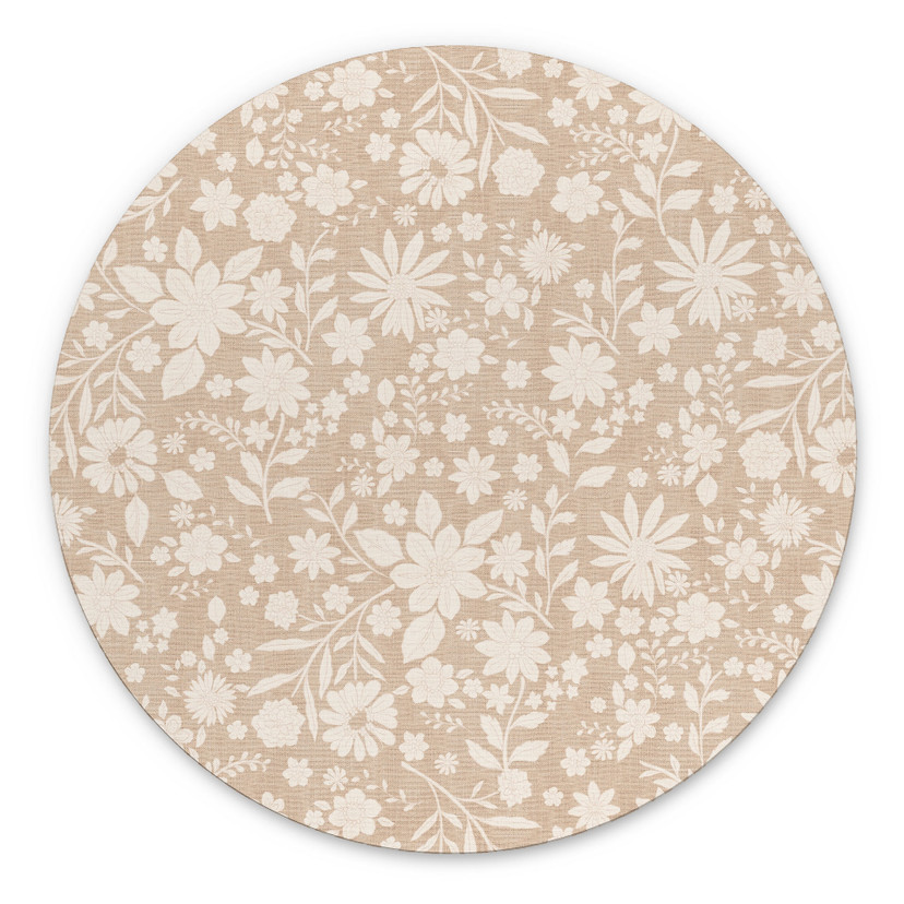 Wandbild Vintage Blumen in Leinenoptik - Bloomery Decor - Alu-Dibond Rund