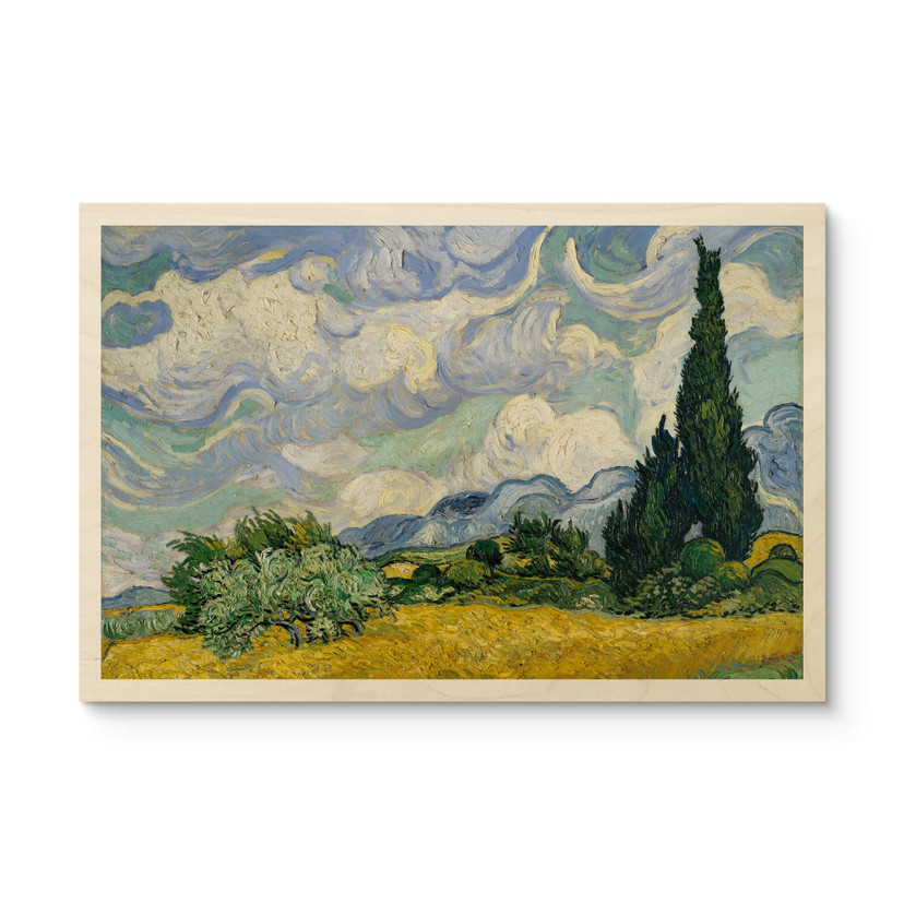 Plakat drewniany van Gogh - Pole pszenicy z cyprysami