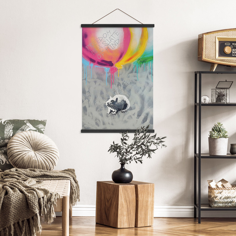 Affiche textile Rat Street Art Ballons Freedom - Habib
