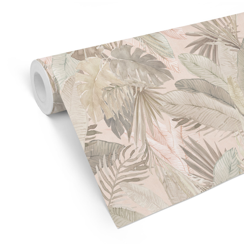 Tapet med mønster tropiske blade i pastelfarvet jungle - Bloomery Decor