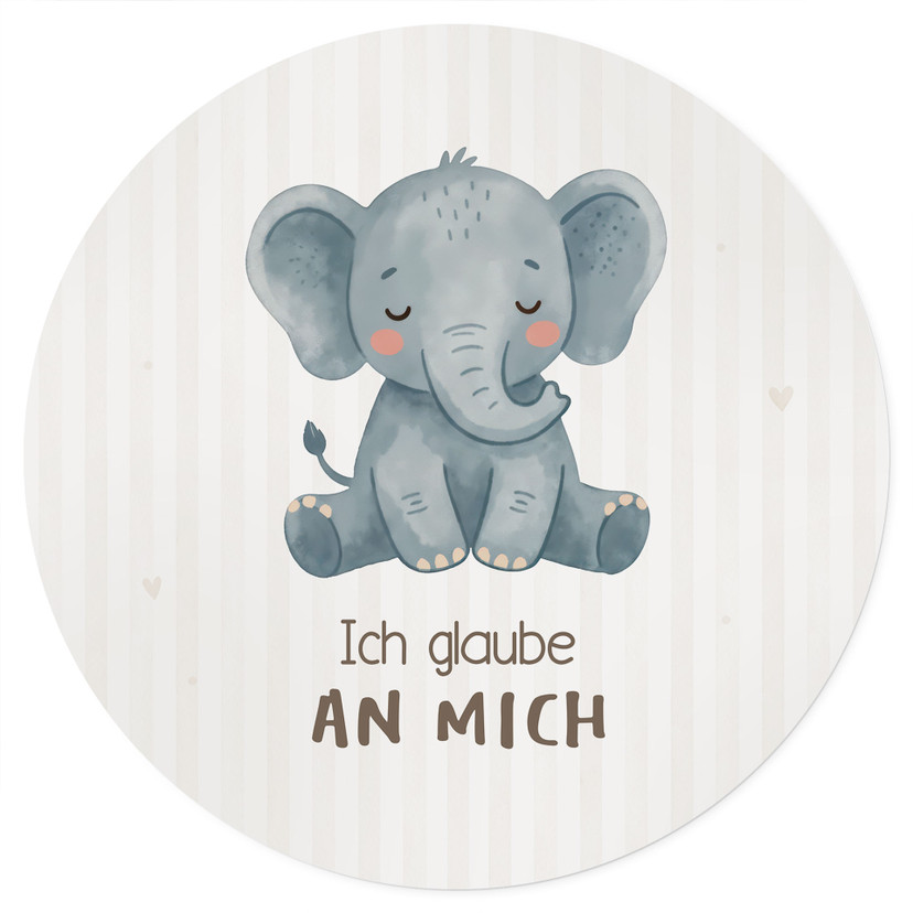 Rundes Wandtattoo mit Elefant - Kraftsatz 'Ich glaube an mich' fürs Kinderzimmer