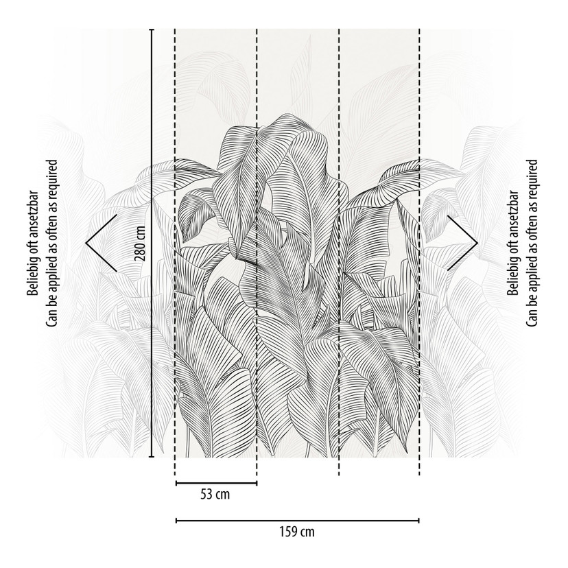 Papier peint intissé jungle feuilles gris noir mat extensible 1,59 x 2,80 m Papier peint photo