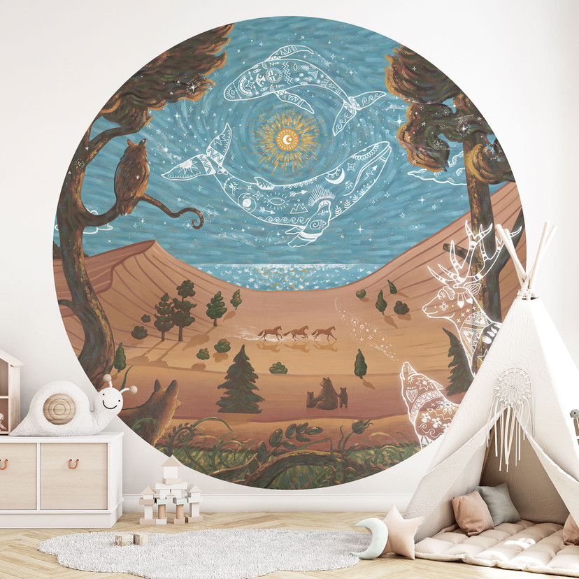 Okrągła Fototapeta Dziecięca Duchowe Królestwo Zwierząt Nocą - Oliver Robins