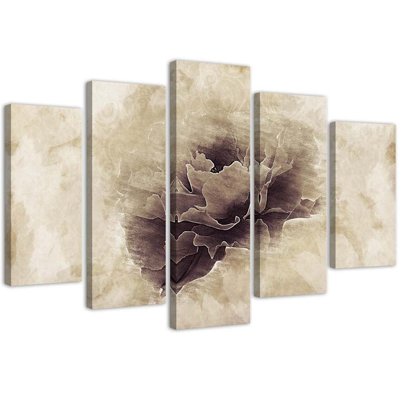 5 stykke lærredsprint, Rose Flower Beige Nature