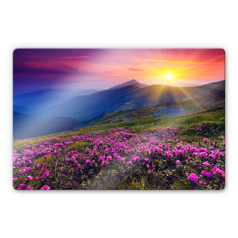Tableau en verre - Coucher du Soleil en Montagne