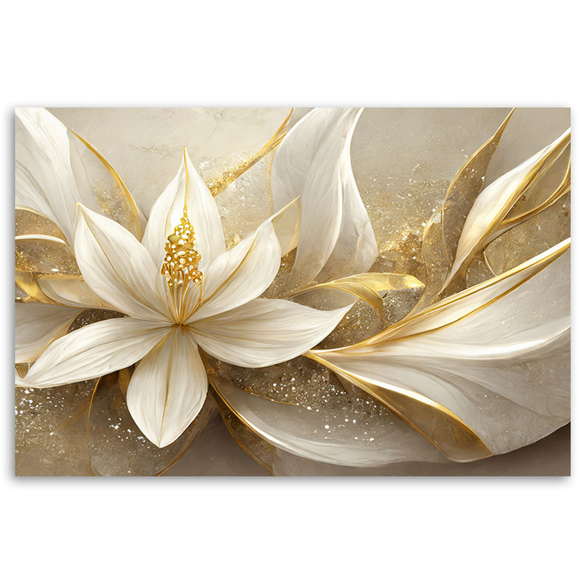 Leinwandbild Goldene Glamour-Blumen 3D