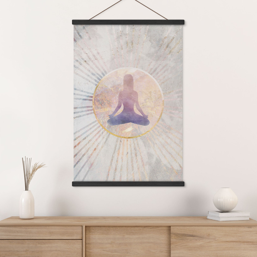 Textielposter Lotuszetel - Meditatie in gouden licht - Manovski