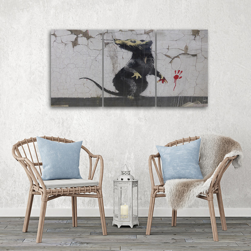 3 stykke lærredstryk, Banksy Street Art Rat