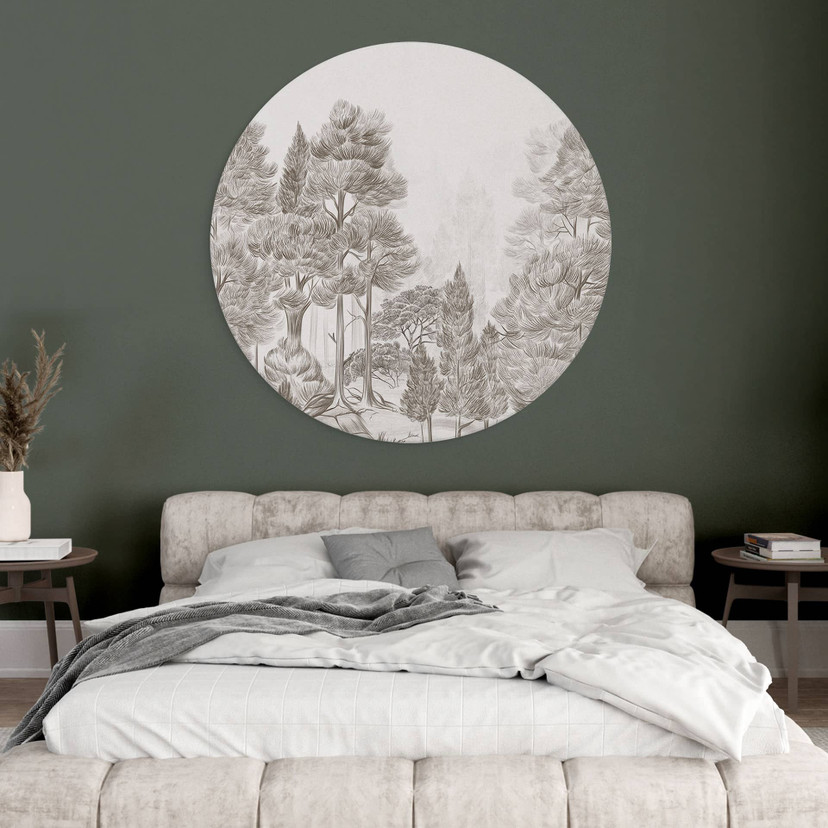 Wanddecoratie Bos met boslandschap in beige - Ms Tiff - Alu-Dibond Rond