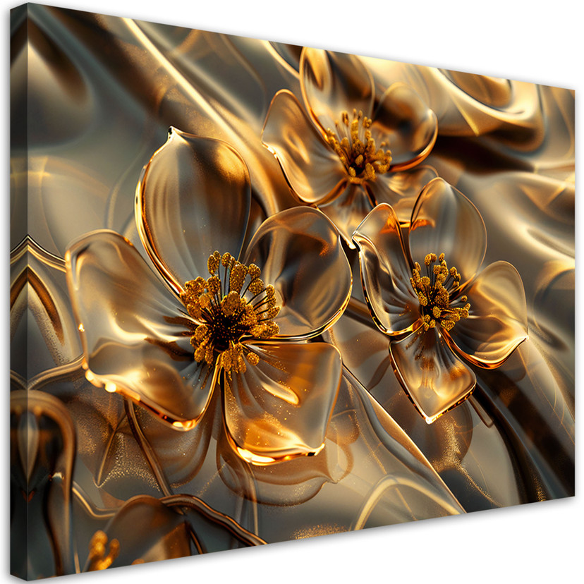 Canvasbillede, gennemsigtige blomster i guld