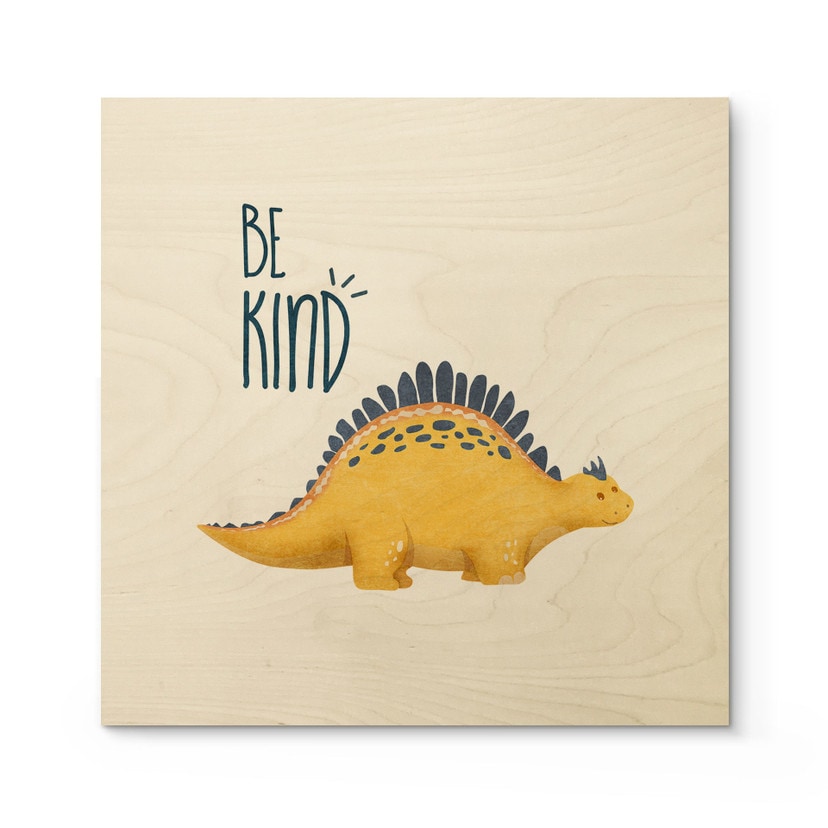 Plakat drewniany Dino Be Kind - Stegosaurus - Tunaboylu - Square