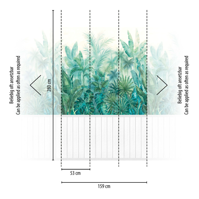 Papier peint aquarelle tropiques avec panneau de bois vert blanc - Papier peint intissé extensible