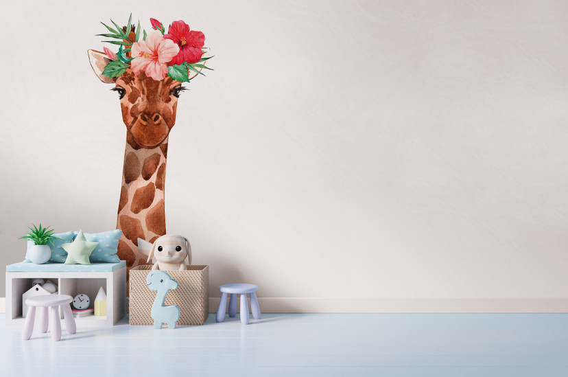 Tapeta do pokoju dziecięcego GiraffePortrai biało brązowa - Fototapeta flizelinowa Designwalls 2 - 2