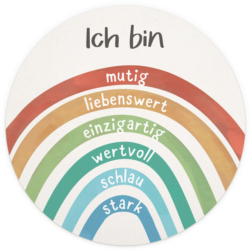 Runde Kinderzimmer-Tapete mit Regenbogen und Mutmachsätzen